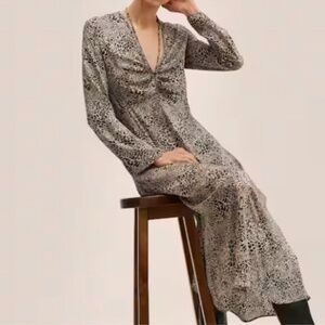 NWT Mango Dress Animal Print Long Sleeve Light Silk Feel Long Maxi Length Size 8